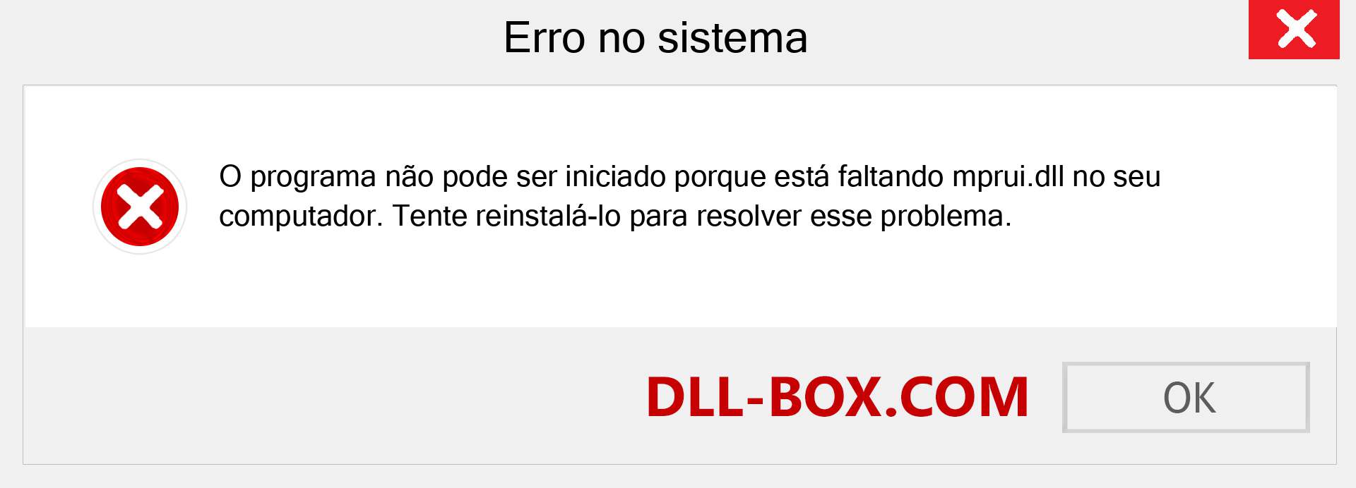 Arquivo mprui.dll ausente ?. Download para Windows 7, 8, 10 - Correção de erro ausente mprui dll no Windows, fotos, imagens